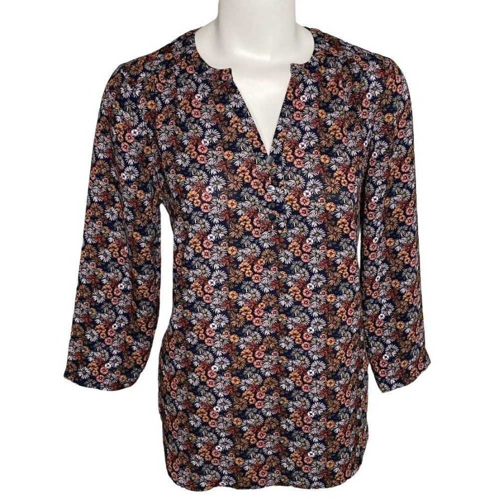 Womens Van‎ Heusen Floral Print Split Neck Blouse Top Sz XS